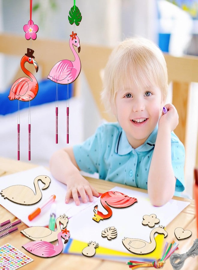 TREACLUB 16 Pack Wind Chime Kits for Kids, Make Your Own Summer Flamingos Wind Chime DIY Coloring Heart Flower Pineapple Wooden Arts and Crafts Birthday Gifts for Girls Boys - Image 4